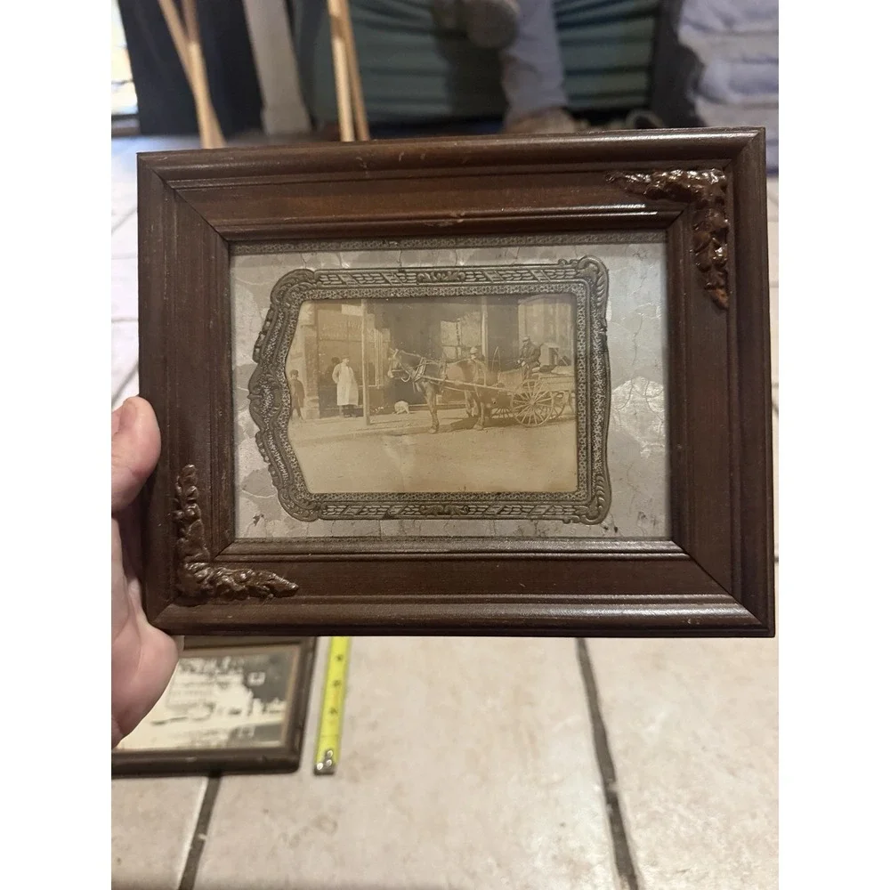 Set Of Two Vintage Picture Frames With Old Western/horse Buggy /bar Pictures